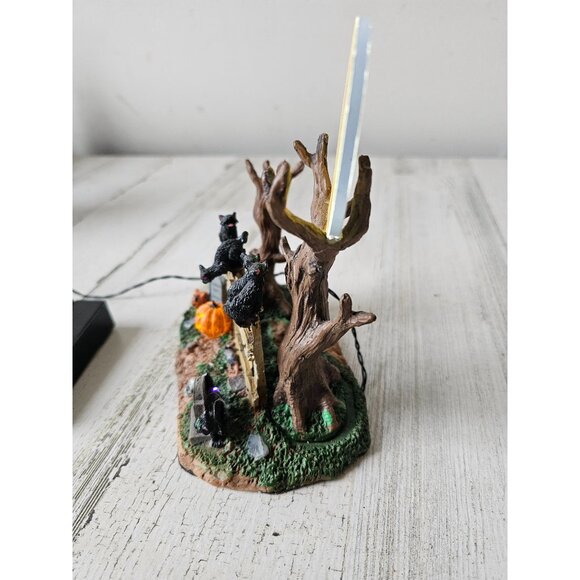 Lemax cat moon happy howl-o-ween fence feline Halloween village decor light up b - Picture 7 of 12